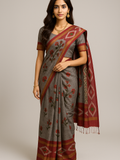Ash Grey Pradip Fabrics Ethnic Women's Tangail Tant Cotton Soft Light  Peach & Multicolored Patterns Jamdani Saree.