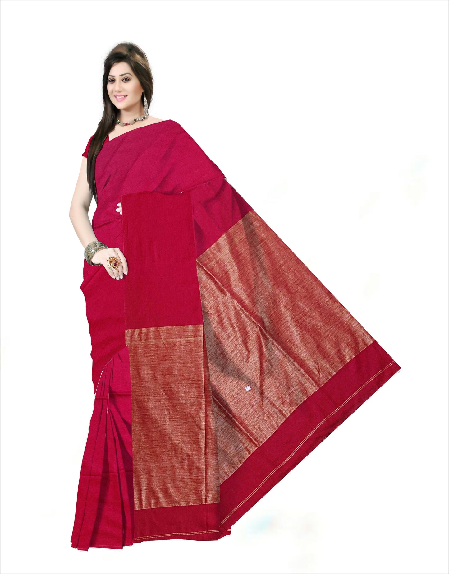 Soft Khadi cotton saree Red color