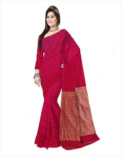 Soft Khadi cotton saree Red color