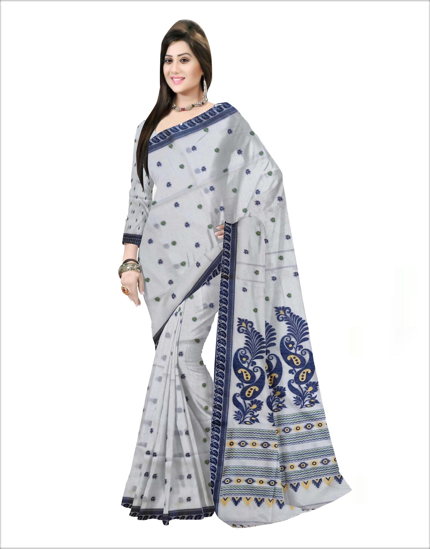 Pradip Fabrics Woven  Pure Tant Cotton Blue and white Color Saree