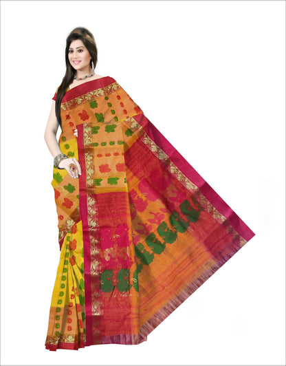 Pradip Fabrics Woven Tant Silk Yellow & Red Color Saree