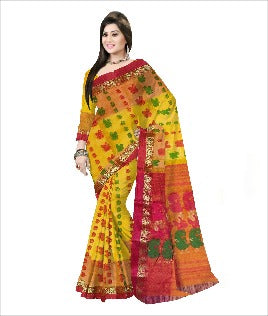 Pradip Fabrics Woven Tant Silk Yellow & Red Color Saree