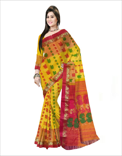 Pradip Fabrics Woven Tant Silk Yellow & Red Color Saree