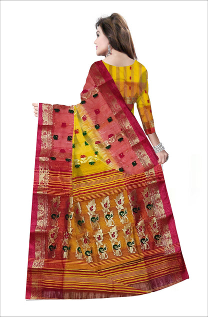 Pradip Fabrics Woven Tant Silk Yellow & Red Color Saree