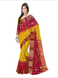 Pradip Fabrics Woven Tant Banarasi Cream and Pink Color Saree