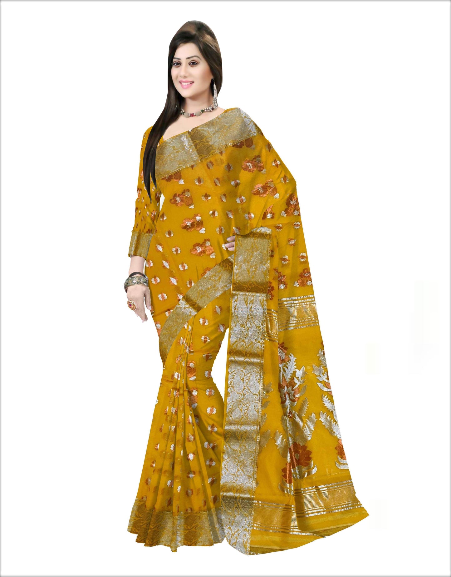 Pradip Fabrics Woven Tant Banarasi Yellow Color Saree
