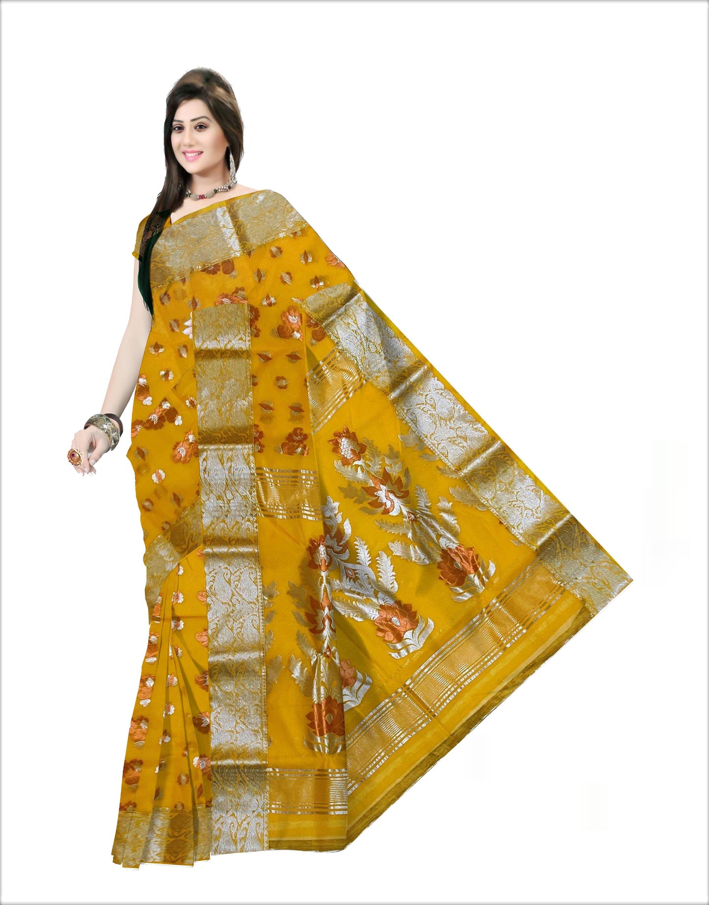 Pradip Fabrics Woven Tant Banarasi Yellow Color Saree