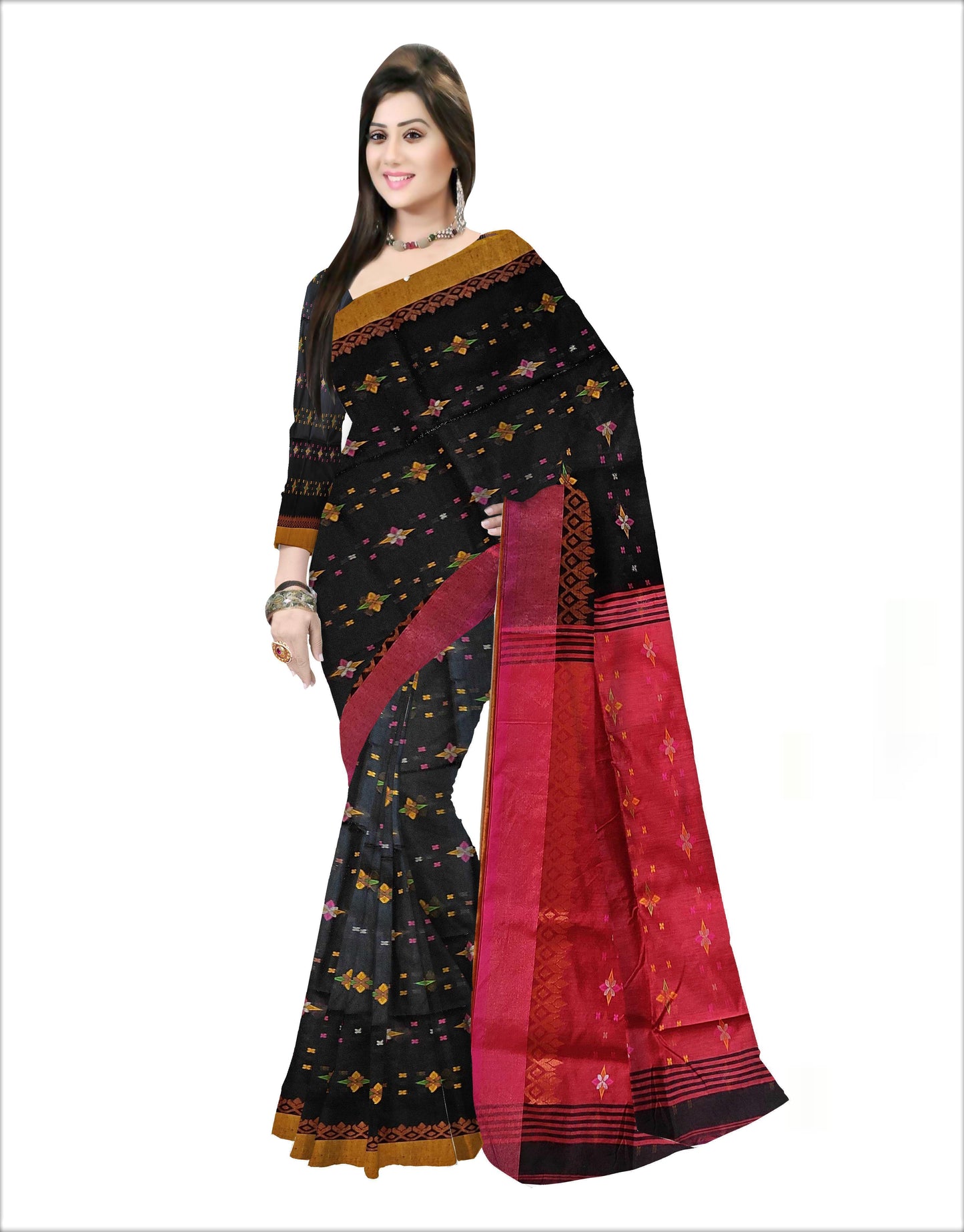 Pradip Fabrics Woven Soft Handloom  Black & Red Color Saree