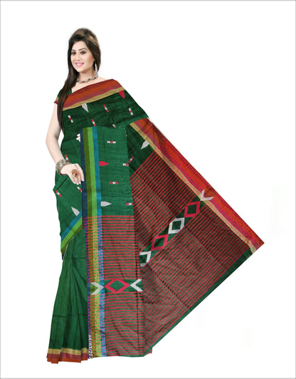 Pradip Fabrics Woven Soft Handloom pure cotton Dark Green Color Saree