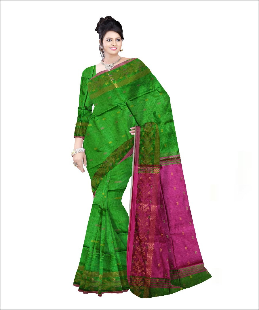 Pradip Fabrics Woven Pink and Green color  Soft Handloom Saree