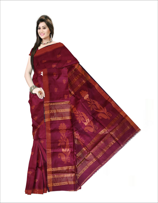 Pradip Fabrics Woven Soft Handloom Maroon  Color Saree