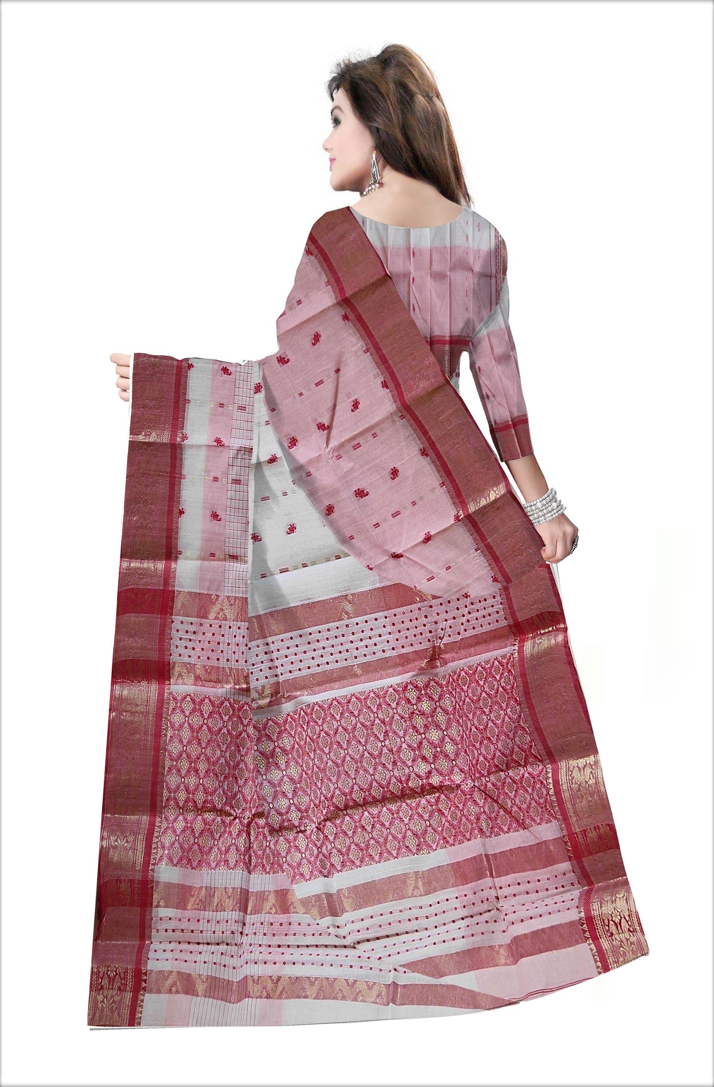 Pradip Fabrics Woven Red and White Color Pure Tant cotton  Saree