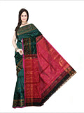 Pradip Fabrics Woven Deep Green and Red color  Soft Handloom Saree