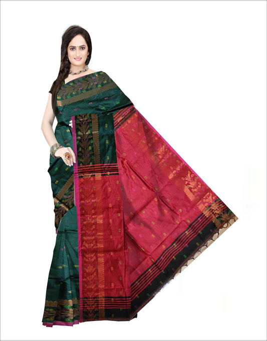 Pradip Fabrics Woven Deep Green and Red color  Soft Handloom Saree