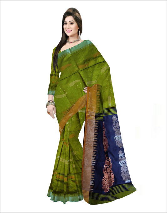 Pradip Fabrics Woven Green & Blue color Pure Cotton Soft Handloom Saree