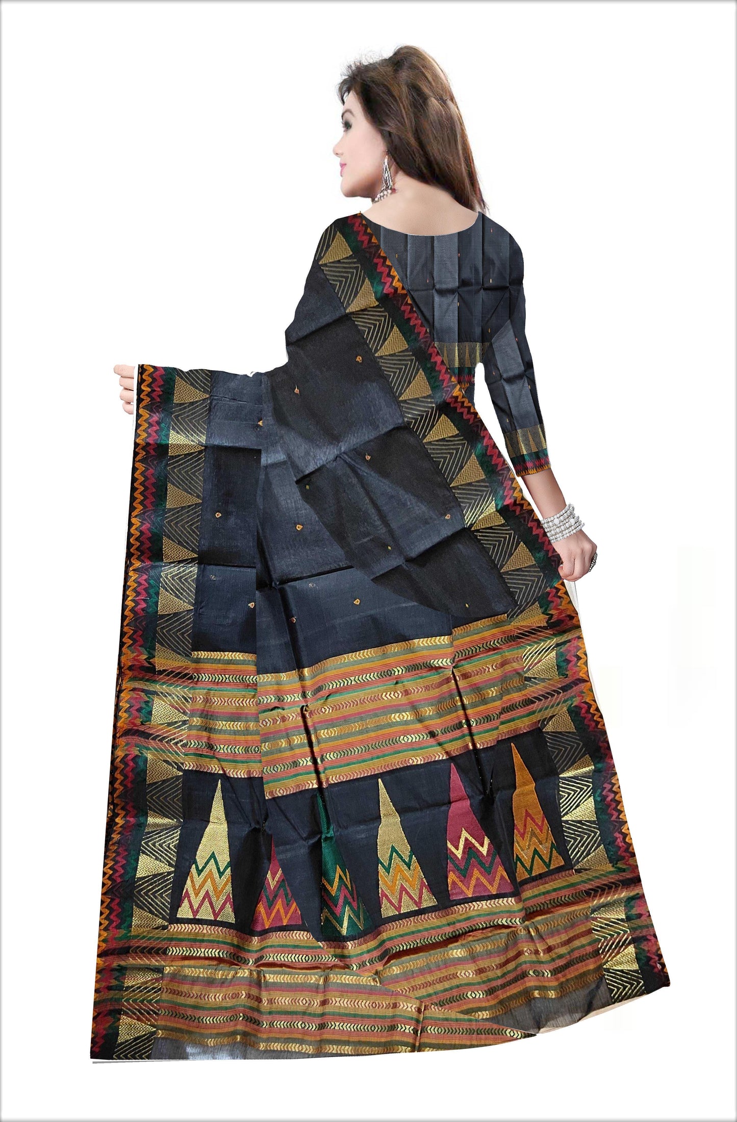 Pradip Fabrics Woven Black Color Pure Tant cotton  Saree