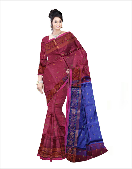 Pradip Fabrics Woven Maroon and Blue color  Soft Handloom Saree