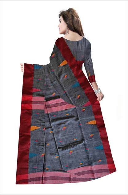 Pradip Fabrics Woven Soft Pur Cotton  Handloom Grey & Red Color Saree