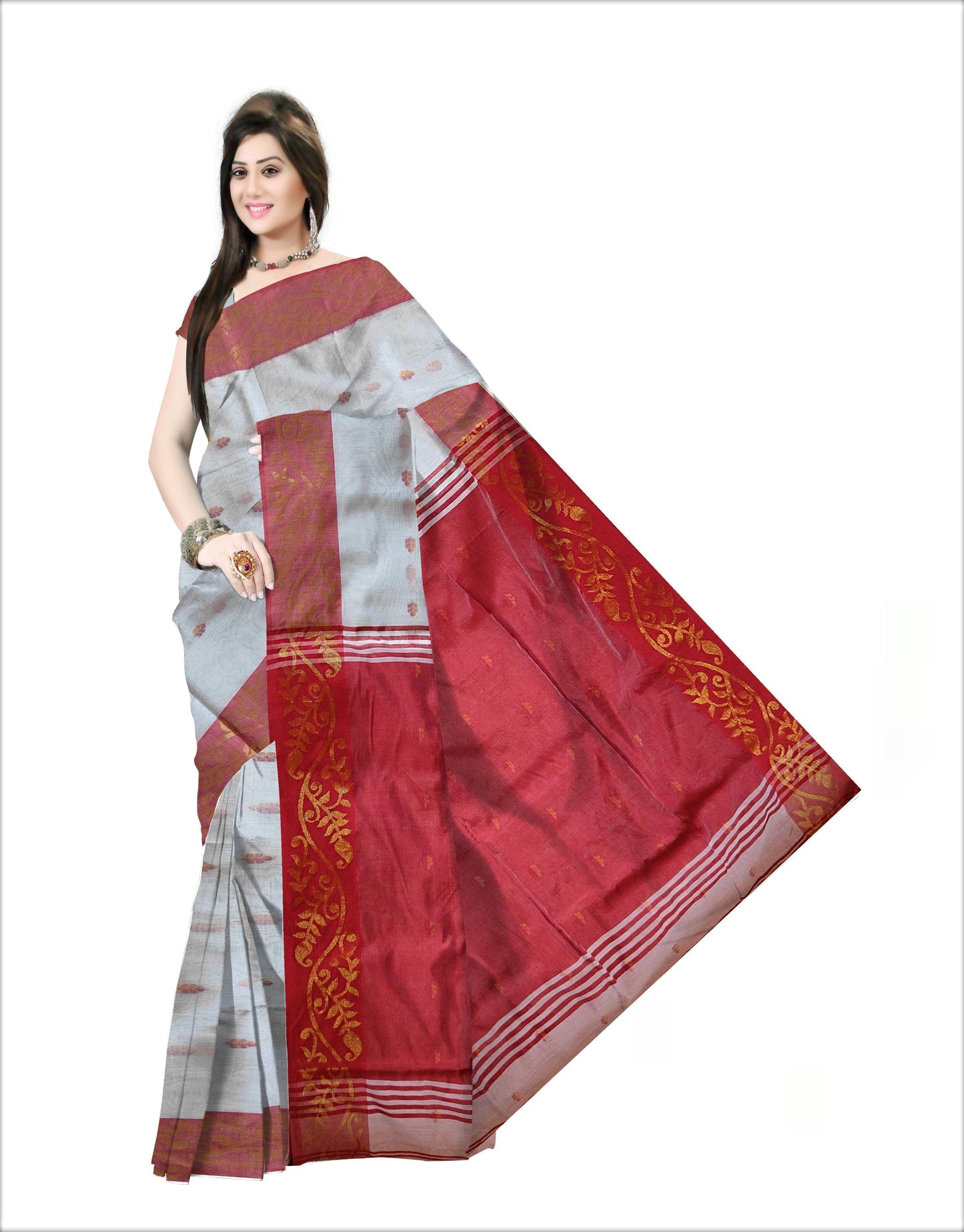 Pradip Fabrics Woven  Red and white color Soft Handloom Saree