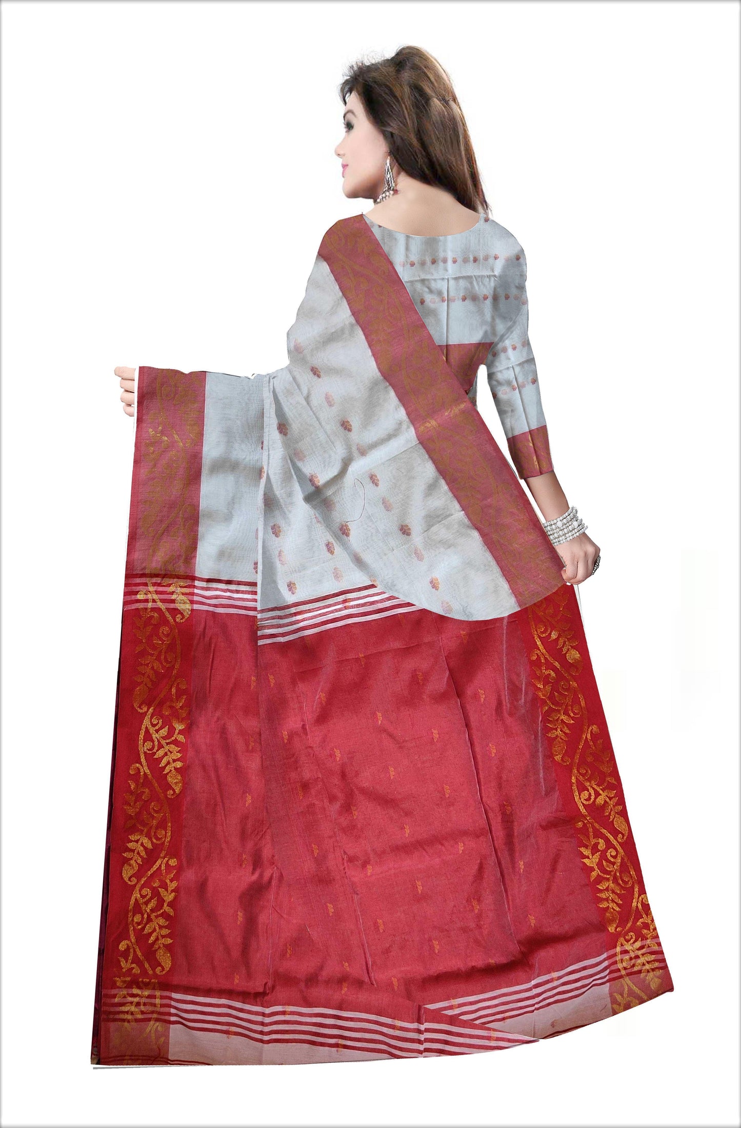 Pradip Fabrics Woven  Red and white color Soft Handloom Saree