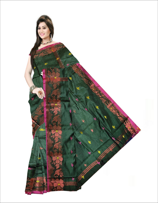 Pradip Fabrics Woven  Dark Green color  Soft Handloom Saree