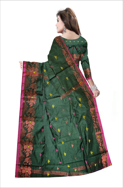 Pradip Fabrics Woven  Dark Green color  Soft Handloom Saree