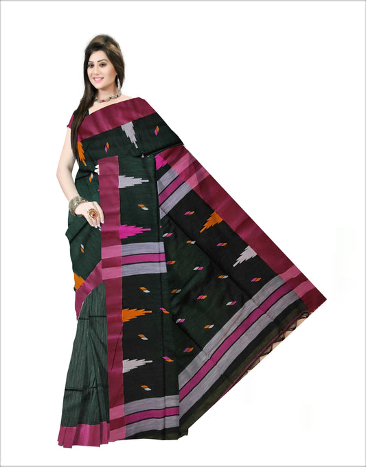 Pradip Fabrics Woven Soft Pur Cotton  Handloom Deep Green Color Saree