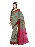 Pradip Fabrics Woven  Red and Olive Green Color Pure  Soft Print  Saree