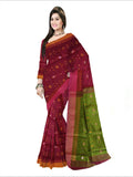 Pradip Fabrics Woven Soft Handloom Green & Maroon  Color Saree