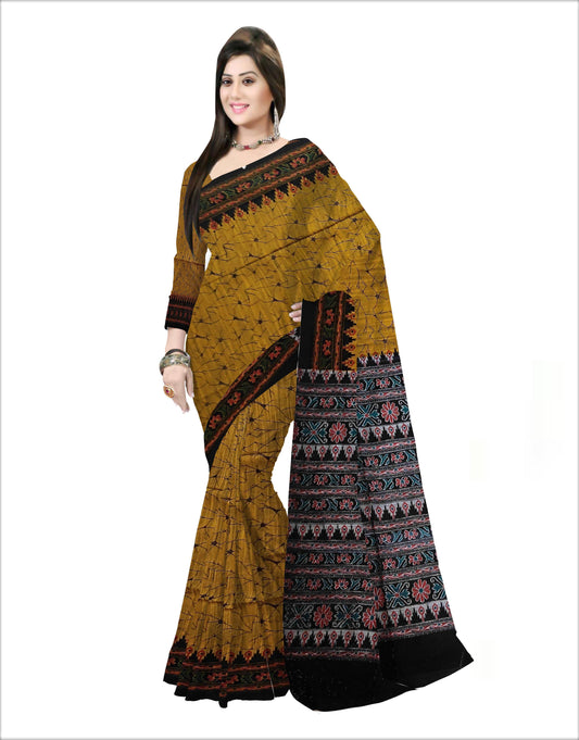 Pradip Fabrics Woven Yellow  and Black  Color Pure  Soft Viscous khadi Print  Handloom Saree