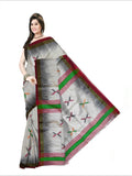 Pradip Fabrics Woven White , Red  & Black color Pure Soft Tissue Handloom Saree