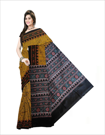 Pradip Fabrics Woven Yellow  and Black  Color Pure  Soft Viscous khadi Print  Handloom Saree