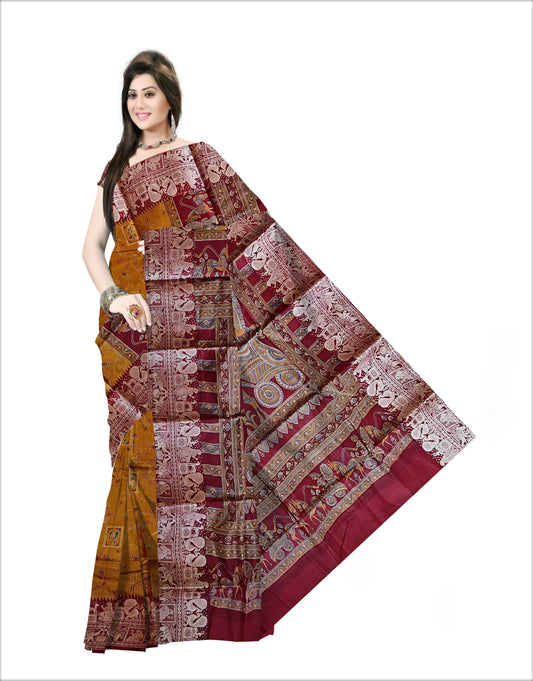 Pradip Fabrics Woven Yellow and Maroon color  Pure Silk Saree