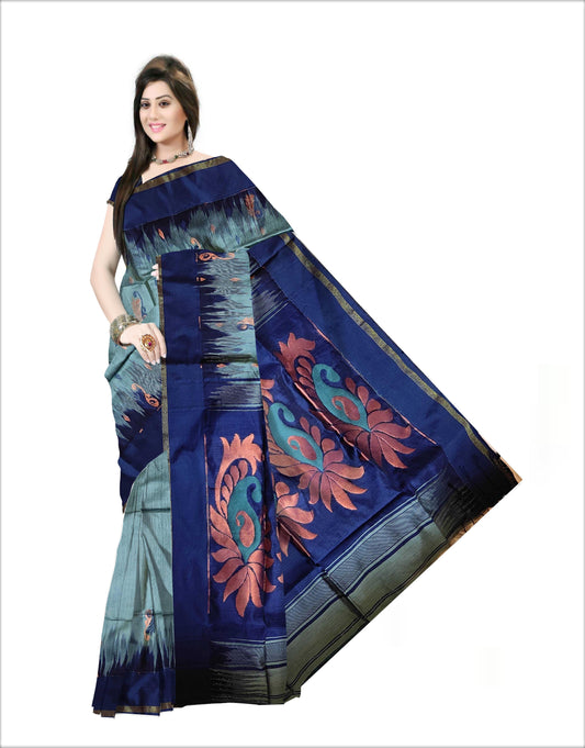 Pradip Fabrics Woven Grey and Blue color Soft Handloom Saree