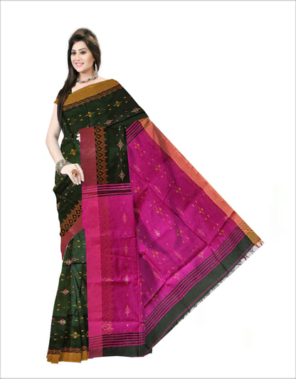 Pradip Fabrics Woven Soft Handloom  Green & Deep pink Color Saree