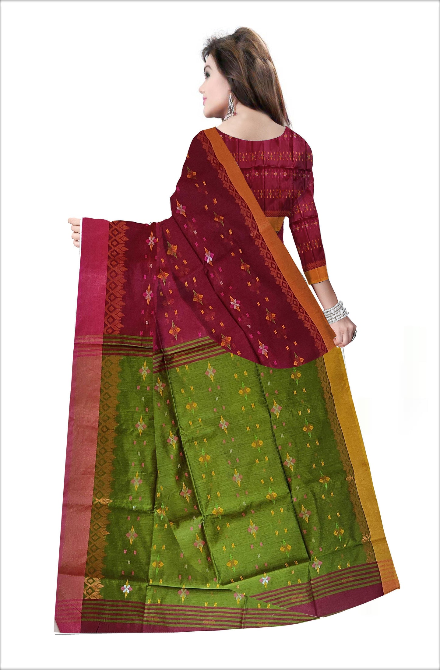 Pradip Fabrics Woven Soft Handloom Green & Maroon  Color Saree