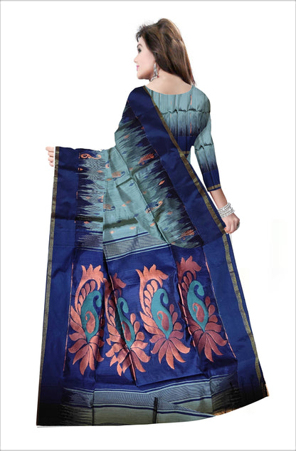 Pradip Fabrics Woven Grey and Blue color Soft Handloom Saree