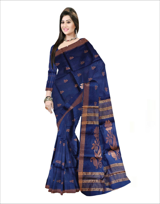 Pradip Fabrics Woven Soft Handloom Dark Blue Color Saree