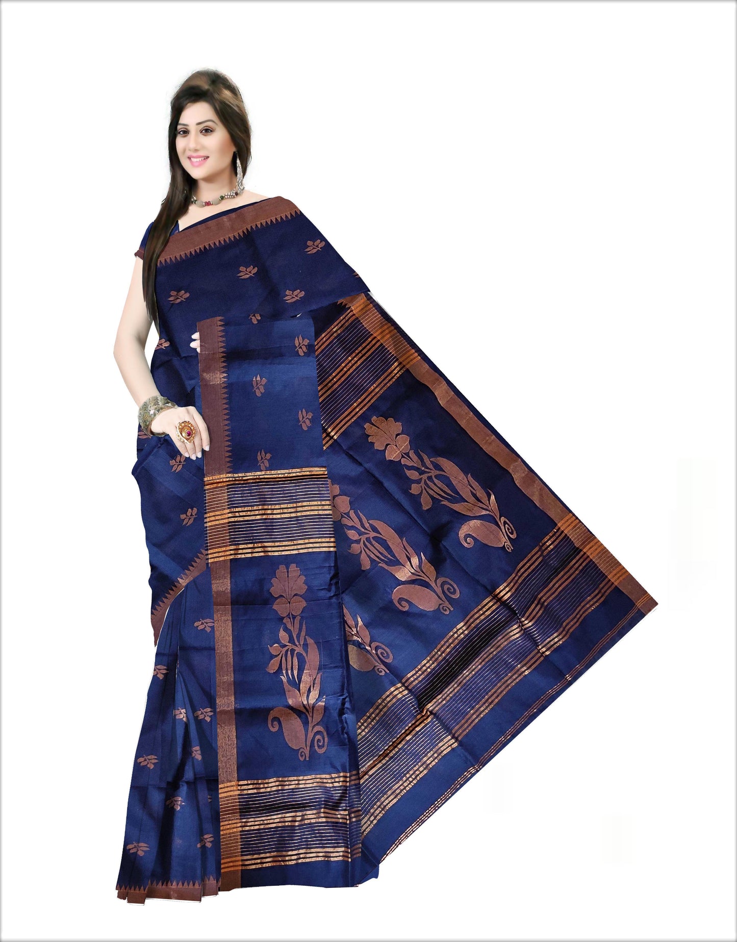 Pradip Fabrics Woven Soft Handloom Dark Blue Color Saree