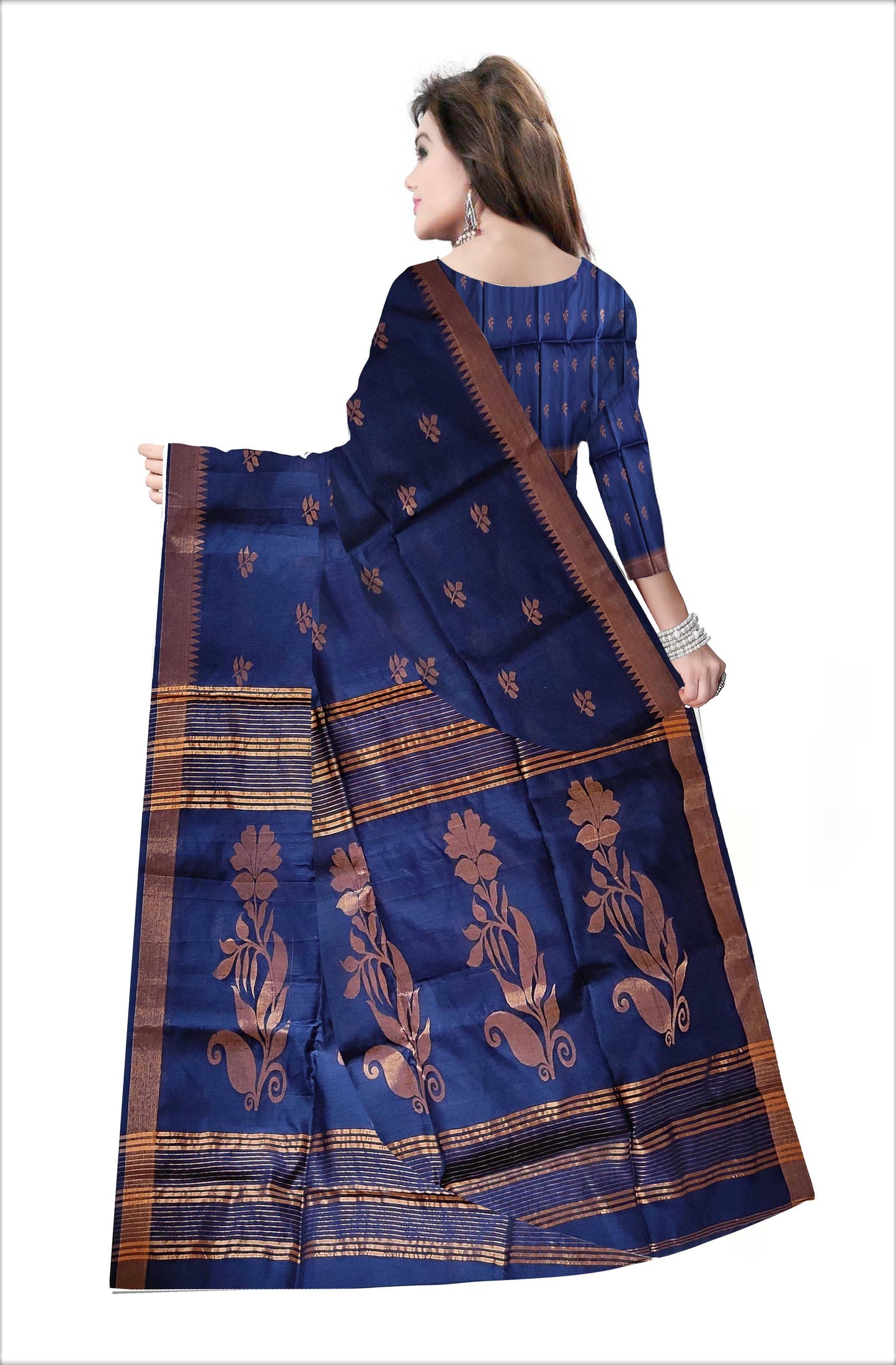 Pradip Fabrics Woven Soft Handloom Dark Blue Color Saree