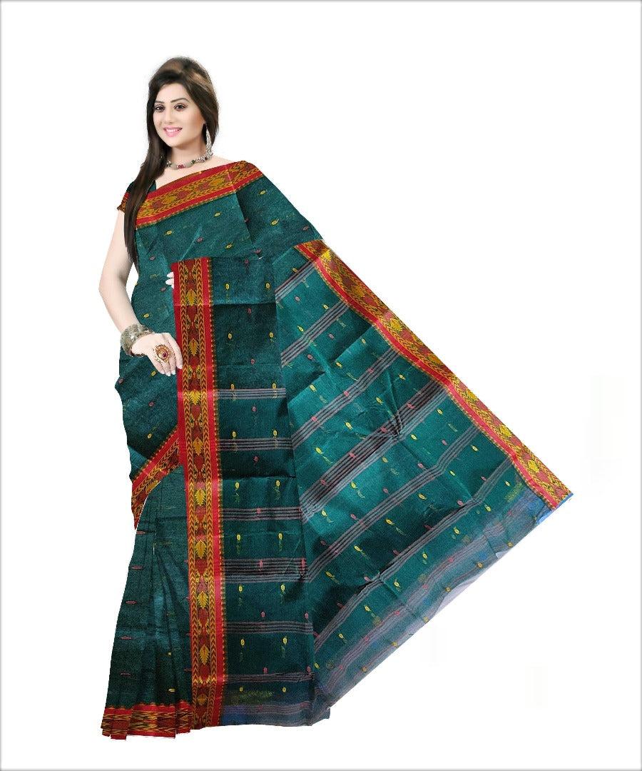 Pradip Fabrics Woven Deep Green color  Pure Tant cotton  Saree