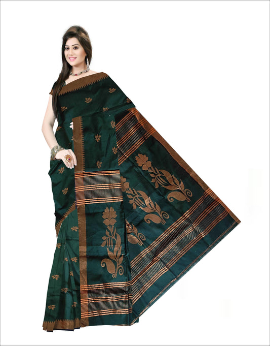 Pradip Fabrics Woven Soft Handloom Deep Green Color Saree