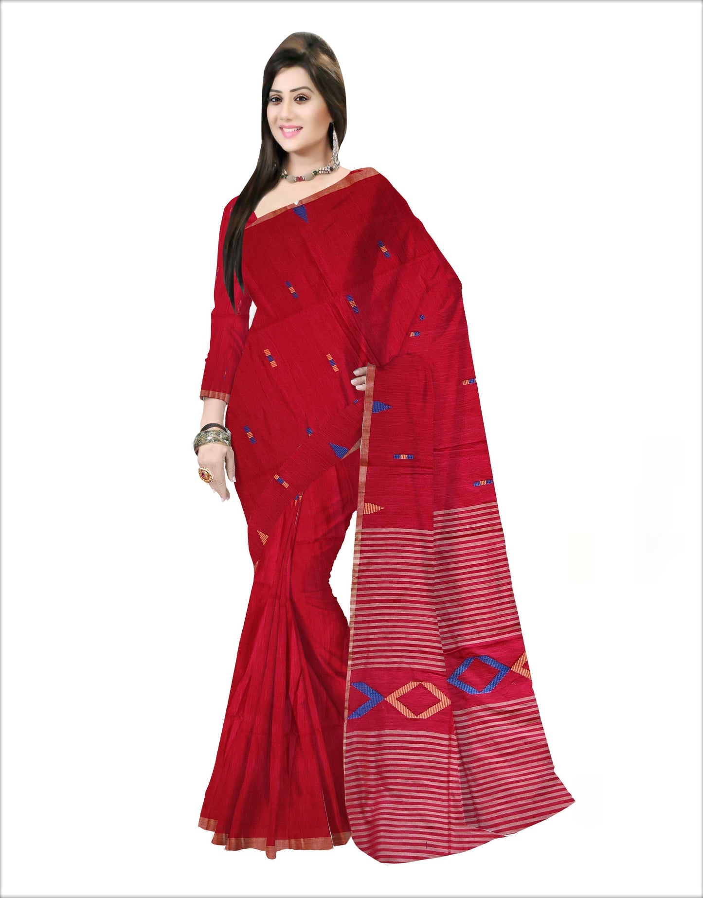 Pradip Fabrics Woven Soft Handloom pure cotton Red Color Saree