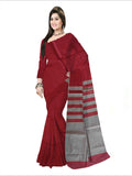 Pradip Fabrics Woven Soft Pure Cotton Handloom Grey  & Red Color Saree