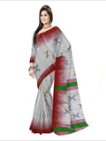 Pradip Fabrics Woven White & Red color Pure Soft Tissue Handloom Saree