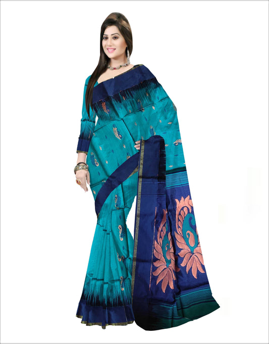 Pradip Fabrics Woven Deep Sea green color Soft Handloom Saree