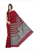 Pradip Fabrics Woven Soft Pure Cotton Handloom Grey  & Red Color Saree
