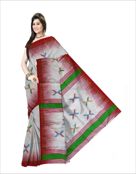 Pradip Fabrics Woven White & Red color Pure Soft Tissue Handloom Saree