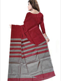 Pradip Fabrics Woven Soft Pure Cotton Handloom Grey  & Red Color Saree