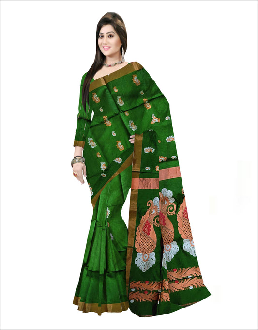 Pradip Fabrics Woven green color Soft Handloom Saree